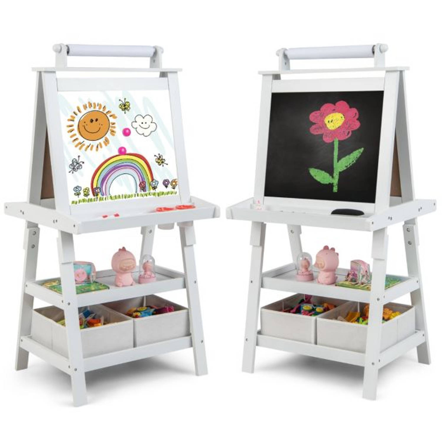 Zenzee Krijtbord - Tekenbord - Whiteboard - Voor Kinderen - Educatief Speelgoed - Wit - 59 x 50 x 117 cm