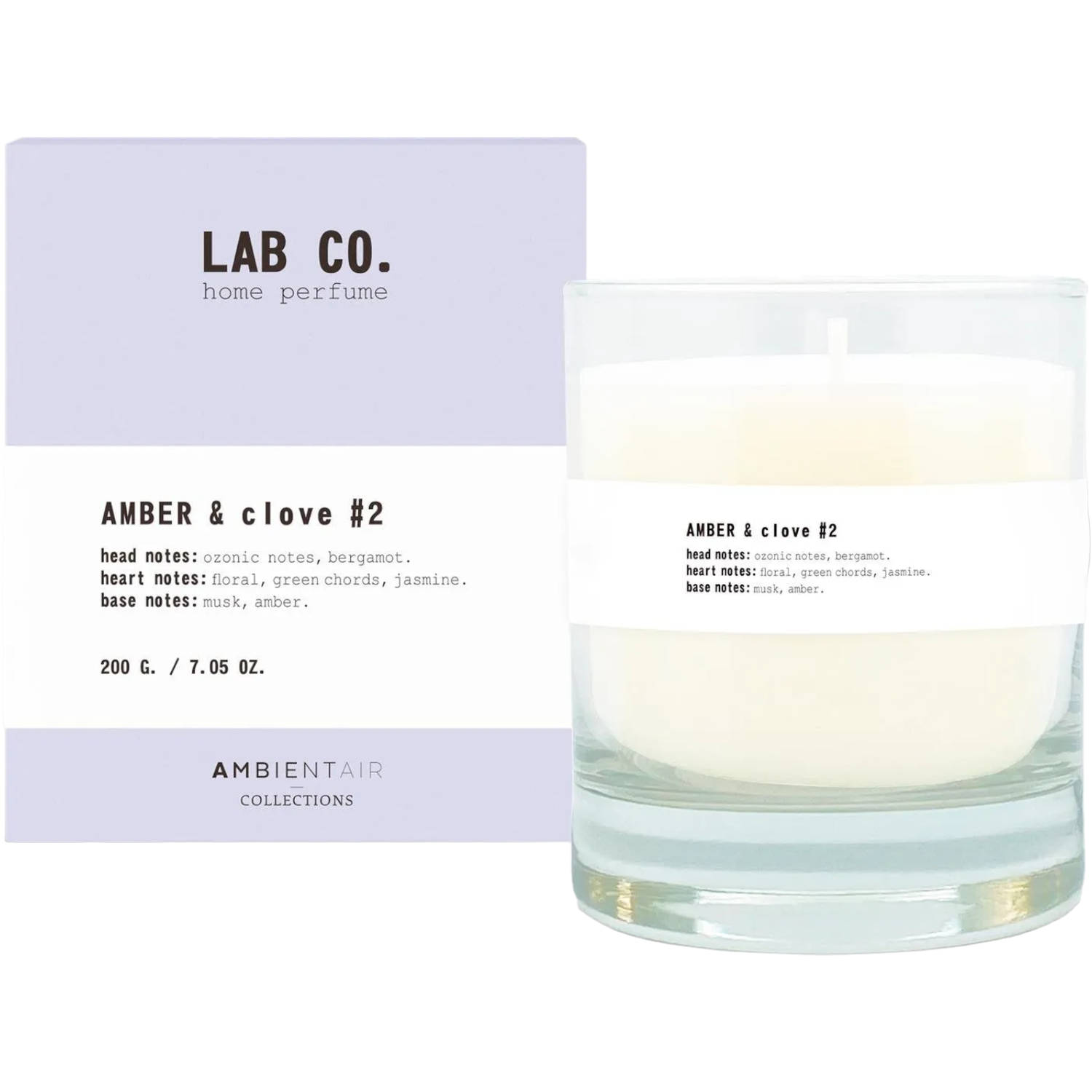 Geurkaars 40 uur – LAB CO – Amber en Clove #2 - Bergamot Bloemen Jasmijn Musk Amber - 200 gram