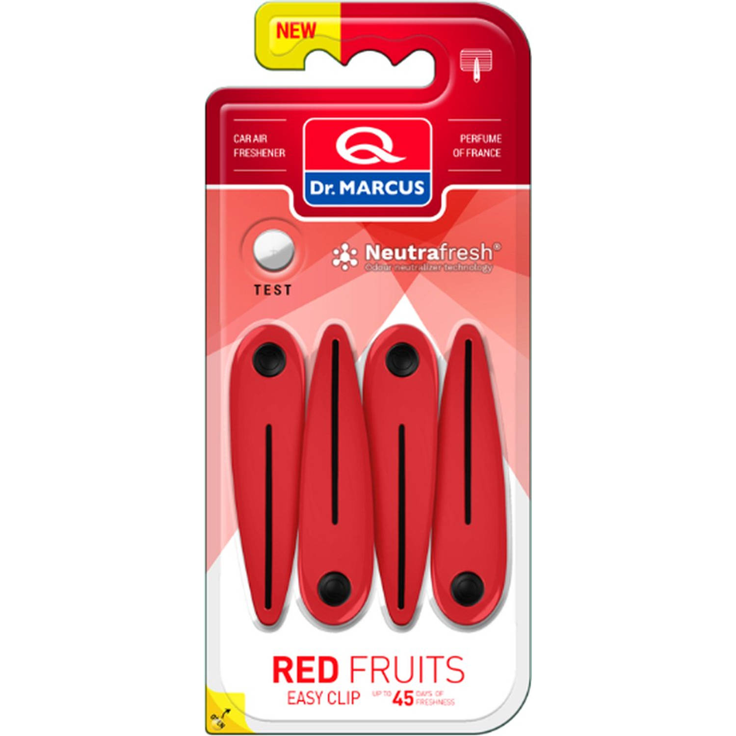 Dr. Marcus Easy Clip Red Fruits luchtverfrisser met neutrafresh technologie 4 clips voor 4 sterktes
