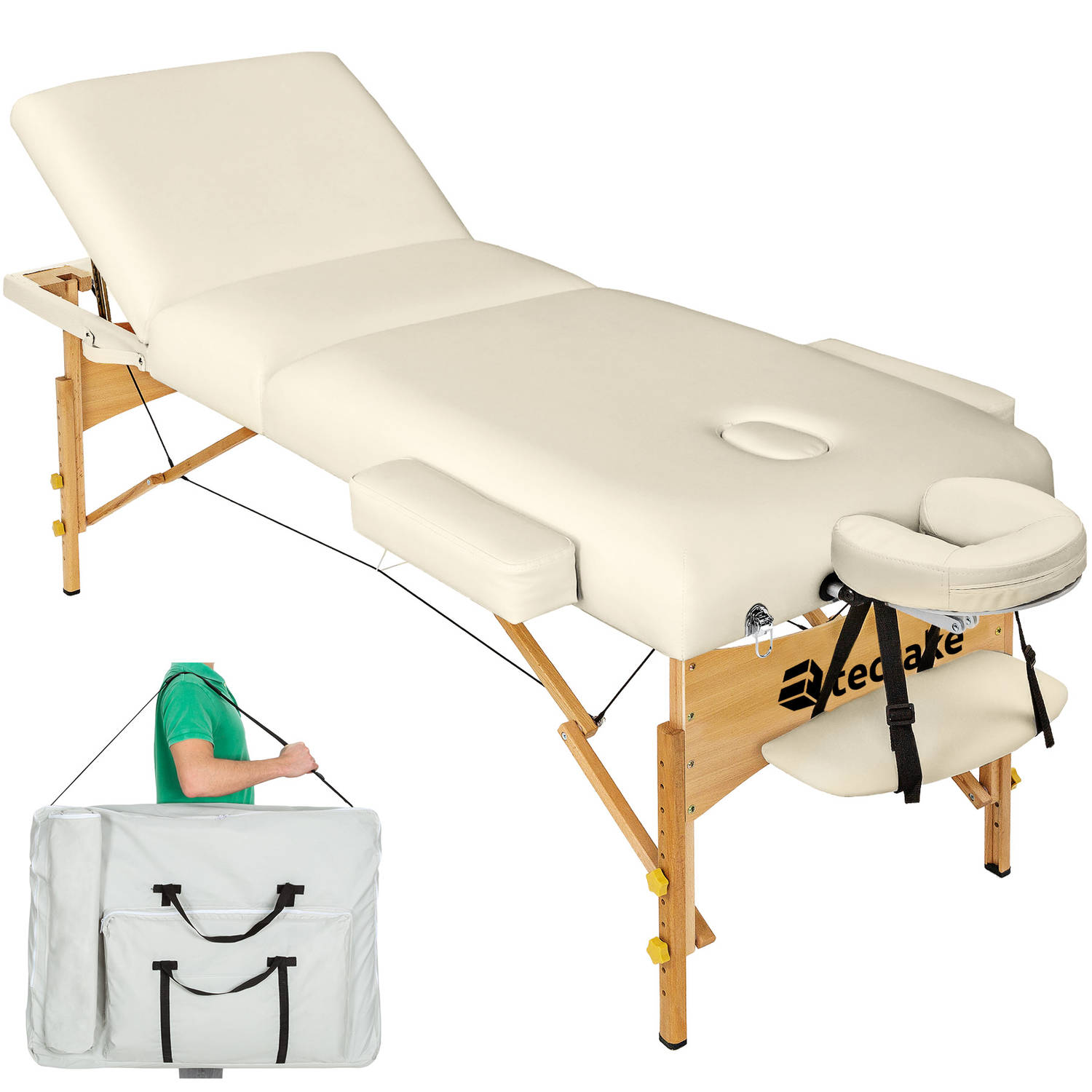 tectake® Massagetafel 3 zones matras 7,5 cm incl. draagtas portable-draagbaar beige 404375