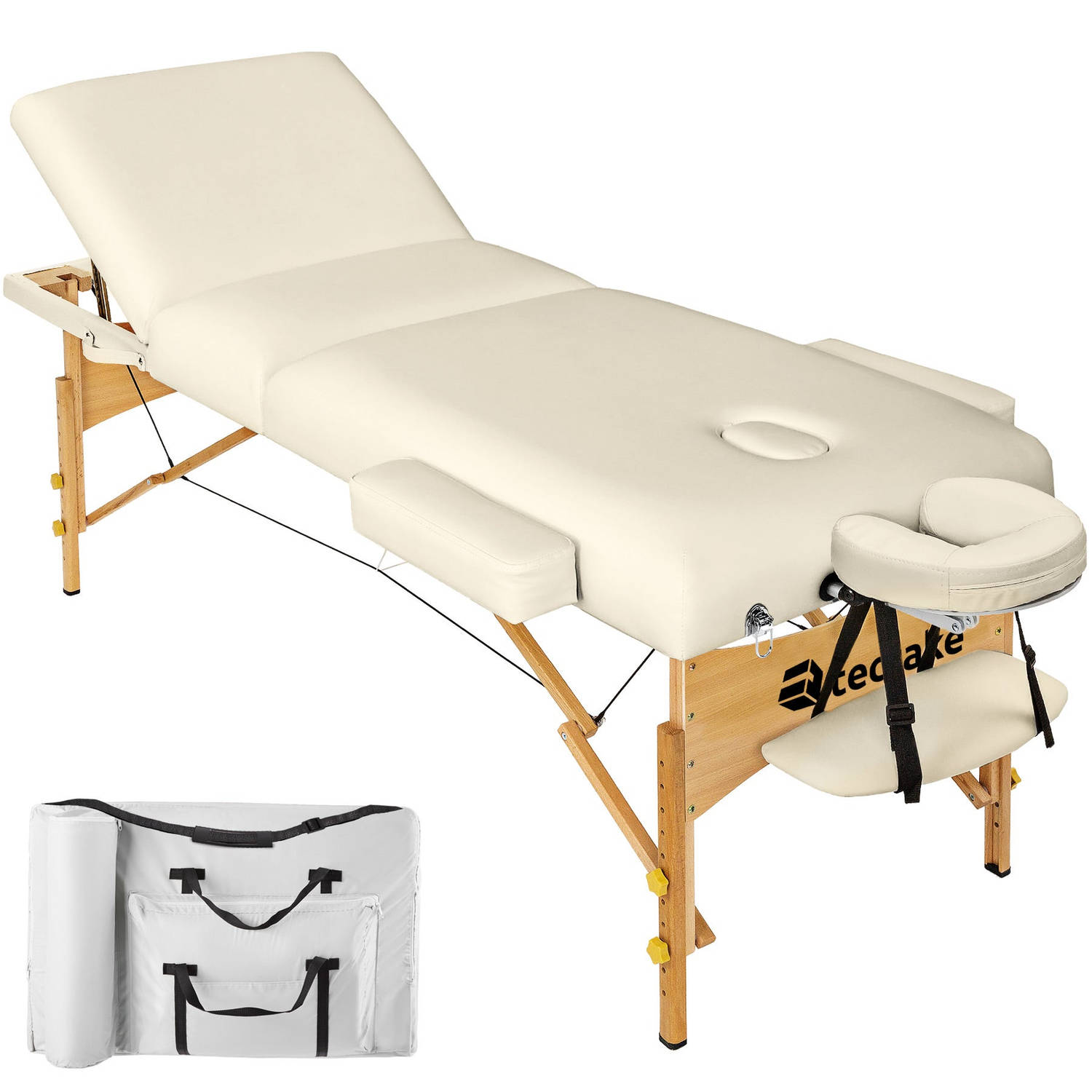tectake® Massagetafel met matras van 10 cm hoog + draagtas beige
