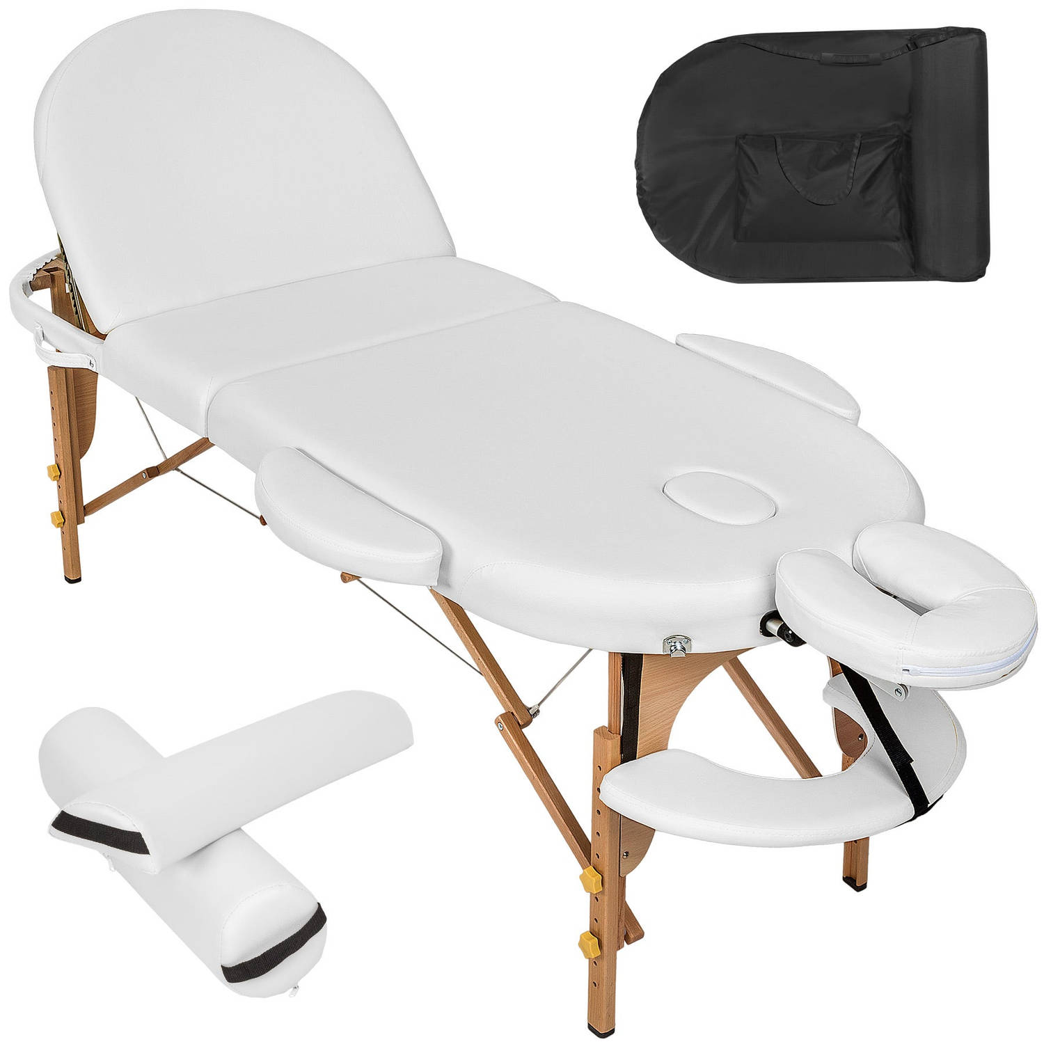 tectake® Massagetafel ovaal wit 6 cm matras incl. halve en hele rol en draagtas 400194
