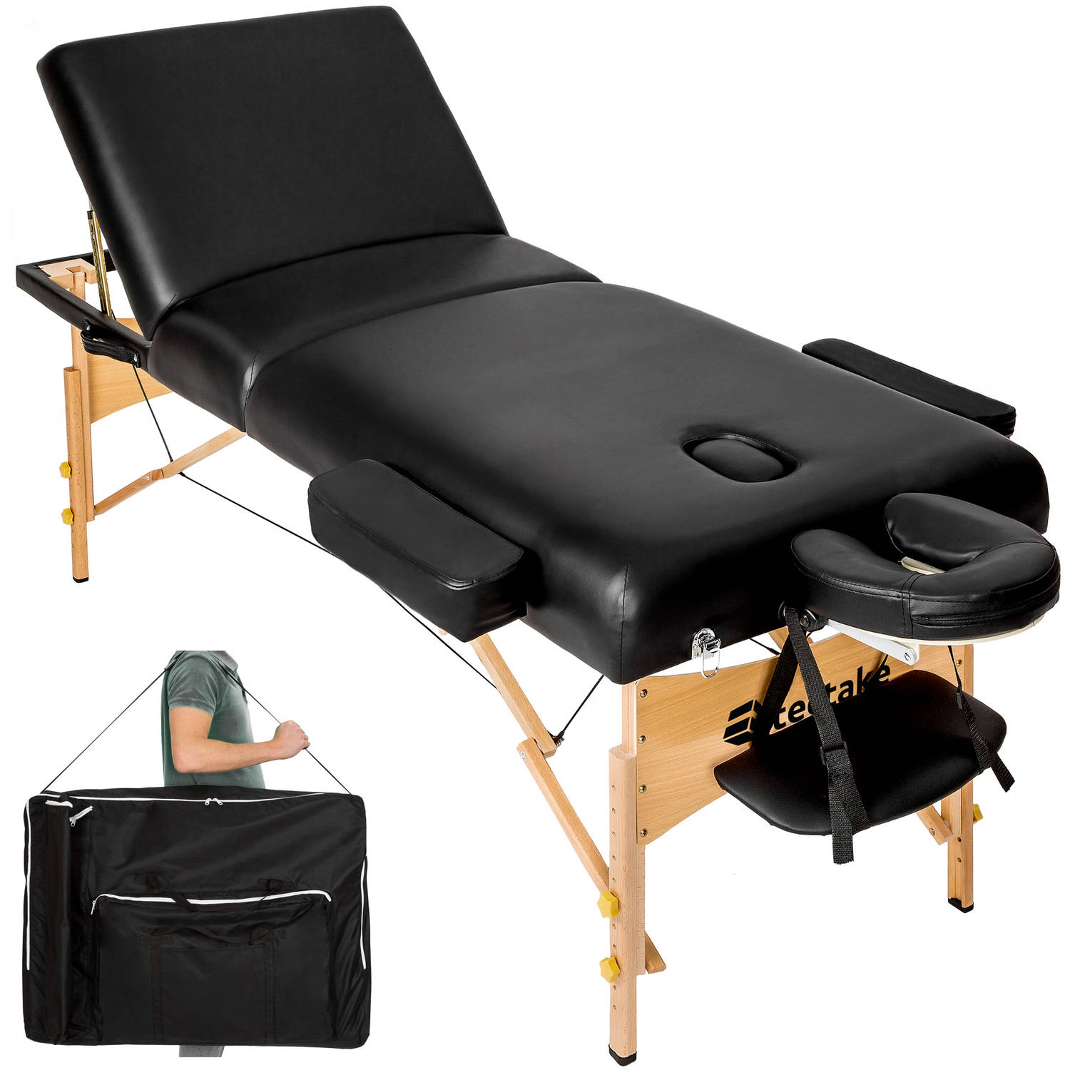 tectake® - Massagetafel met matras van 10 cm hoog + draagtas, kleur zwart