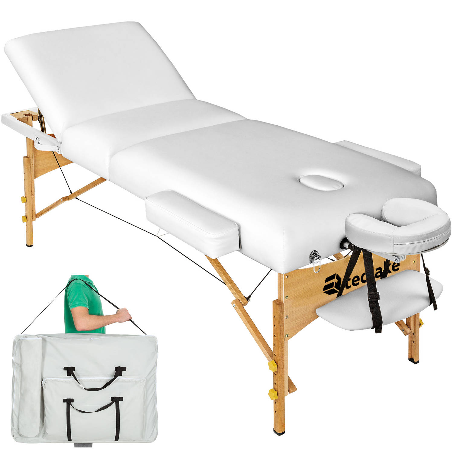 tectake® Massagetafel portable-draagbaar matras 7,5 cm incl. draagtas, kleur wit 404374