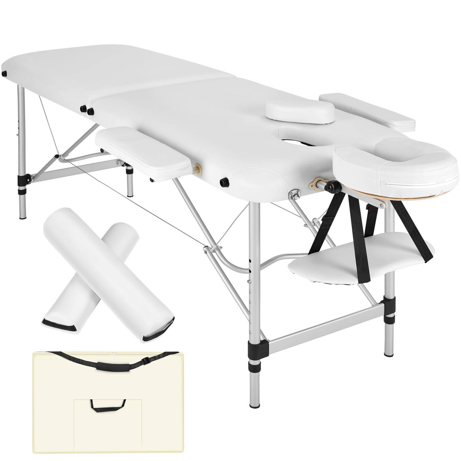 tectake® 2 Zones massagetafel met rolkussens + tas kleur wit 404602