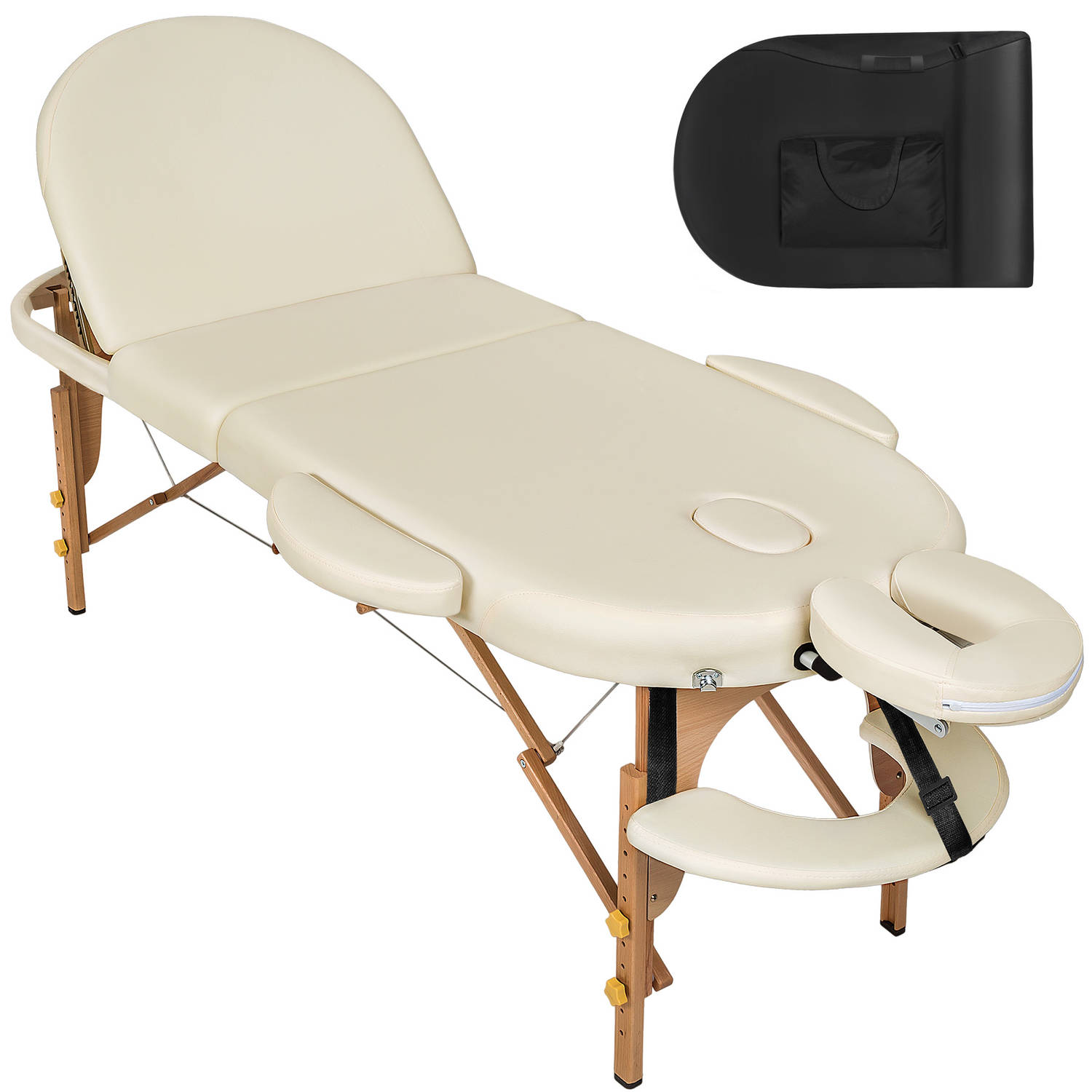 tectake® Massagetafel ovaal 5 cm matras in hoogte verstelbaar, incl. accessoires beige 404372