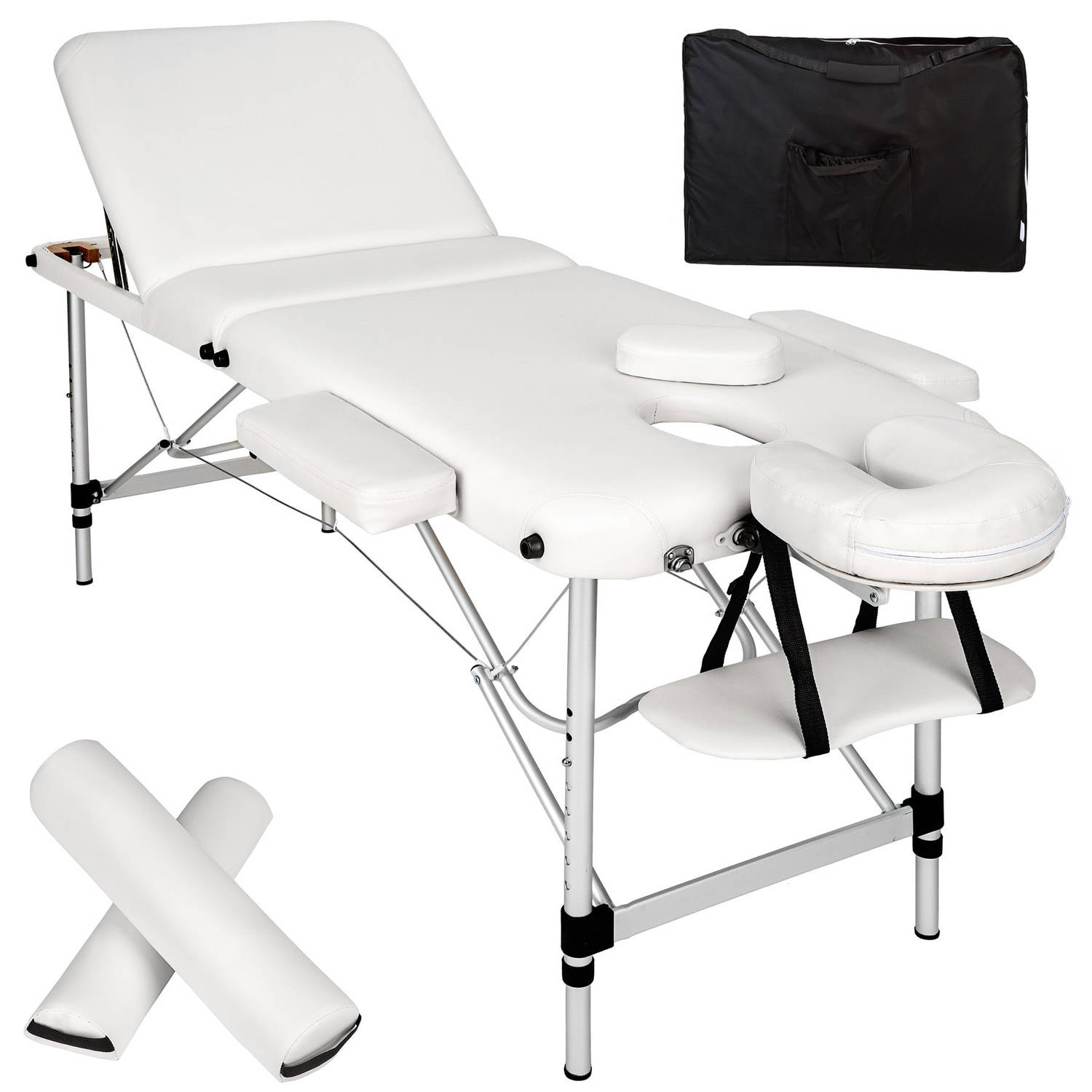 tectake® 3 Zones massagetafel wit met rolkussens en tas 404635
