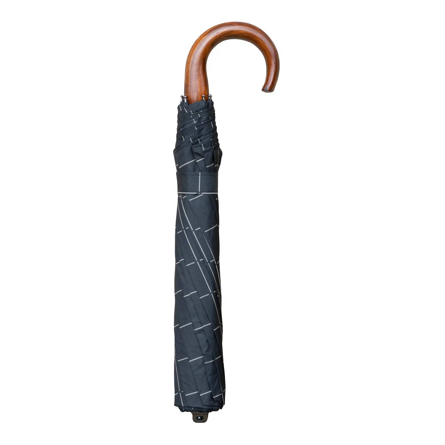 Classic Canes Opvouwbare paraplu Houten handvat Zwart met grijs belijnde blokjes -Doorsnede polyeste