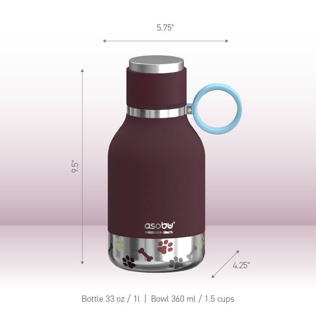 Asobu Dog Bowl Bottle bordeaux, 0.975 L (718160)