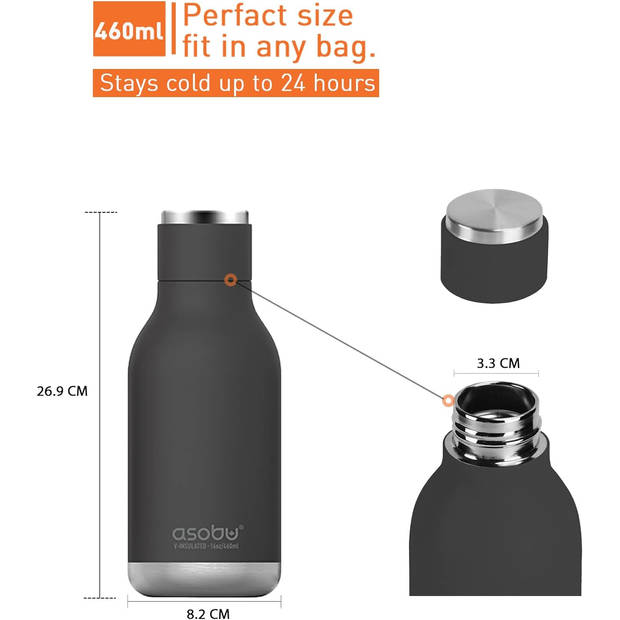 Asobu Urban Drink Bottle - zwart - 0.473 L