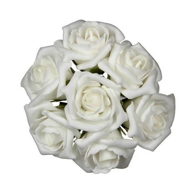 Ideas4seasons Decoratie roosjes foam - bosje van 7 - creme wit - Dia 3 cm - Hobbydecoratieobject