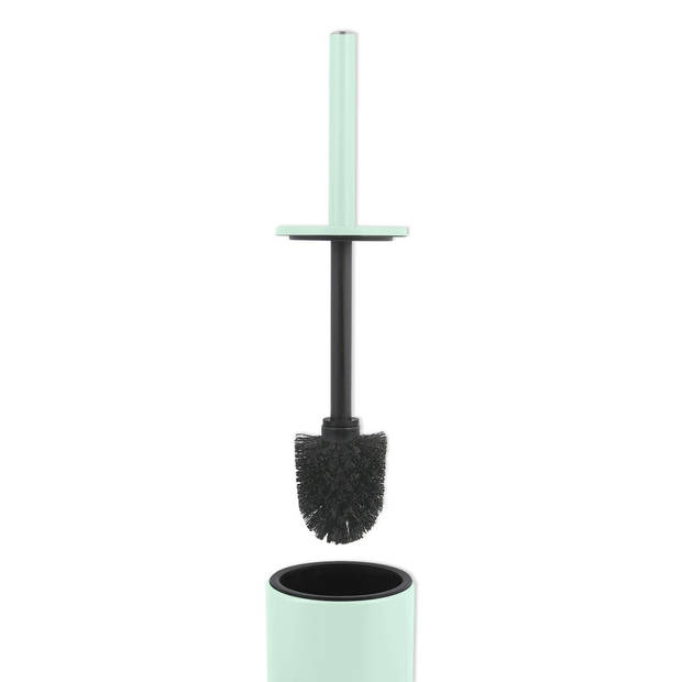 Luxe Toiletborstel in houder Cannes - mintgroen - metaal - 40 x 9 cm - met binnenbak - Toiletborstels