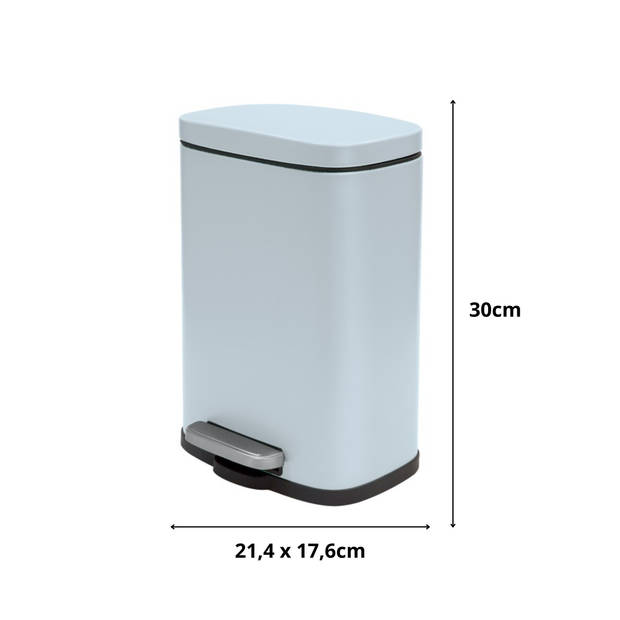 Spirella Pedaalemmer Venice - ijsblauw - 5 liter - metaal - L21 x H30 cm - soft-close - toilet/badkamer - Pedaalemmers