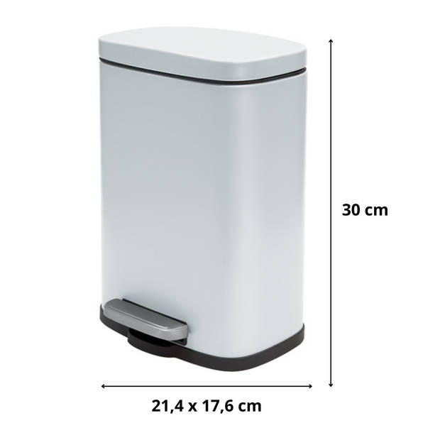 Spirella Pedaalemmer Venice - wit - 5 liter - metaal - L21 x H30 cm - soft-close - toilet/badkamer - Pedaalemmers