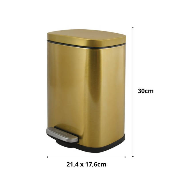 Spirella Pedaalemmer Venice - goud - 5 liter - metaal - L21 x H30 cm - soft-close - toilet/badkamer - Pedaalemmers