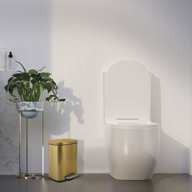 Spirella Pedaalemmer Venice - goud - 5 liter - metaal - L21 x H30 cm - soft-close - toilet/badkamer - Pedaalemmers