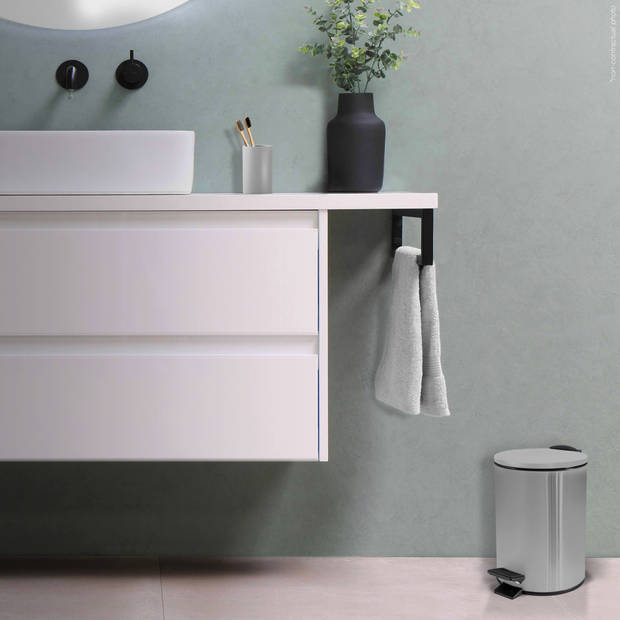 Spirella Pedaalemmer Cannes - zilver - 5 liter - metaal - L20 x H27 cm - soft-close - toilet/badkamer - Pedaalemmers