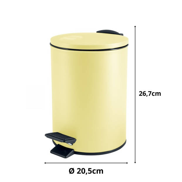 Spirella Pedaalemmer Cannes - geel - 5 liter - metaal - L20 x H27 cm - soft-close - toilet/badkamer - Pedaalemmers