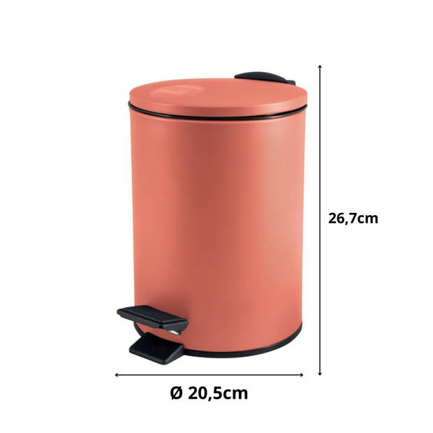 Spirella Pedaalemmer Cannes - terracotta - 5 liter - metaal - L20 x H27 cm - soft-close - toilet/badkamer - Pedaalemmers