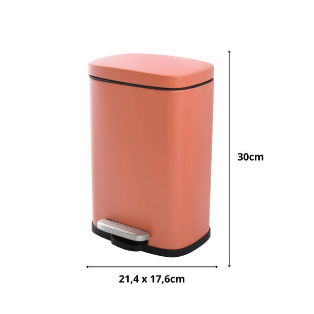 Spirella Pedaalemmer Venice - terracotta - 5 liter - metaal - L21 x H30 cm - soft-close - toilet/badkamer - Pedaalemmers