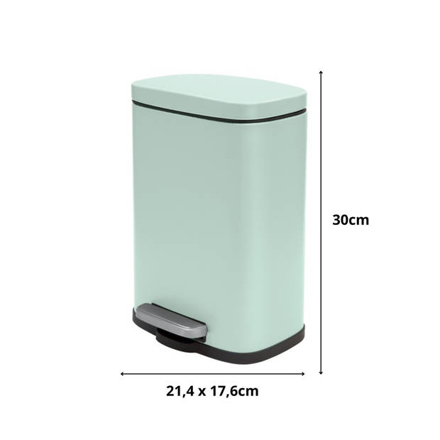 Spirella Pedaalemmer Venice - mintgroen - 5 liter - metaal - L21 x H30 cm - soft-close - toilet/badkamer - Pedaalemmers