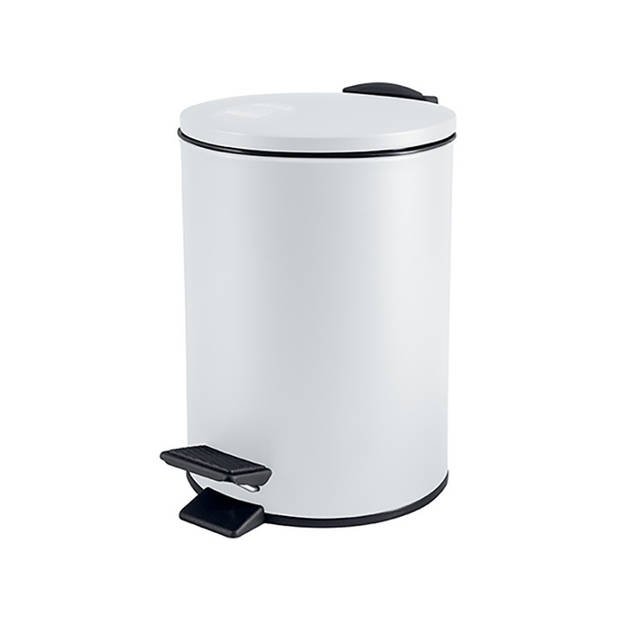 Spirella Pedaalemmer Cannes - wit - 3 liter - metaal - L17 x H25 cm - soft-close - toilet/badkamer - Pedaalemmers