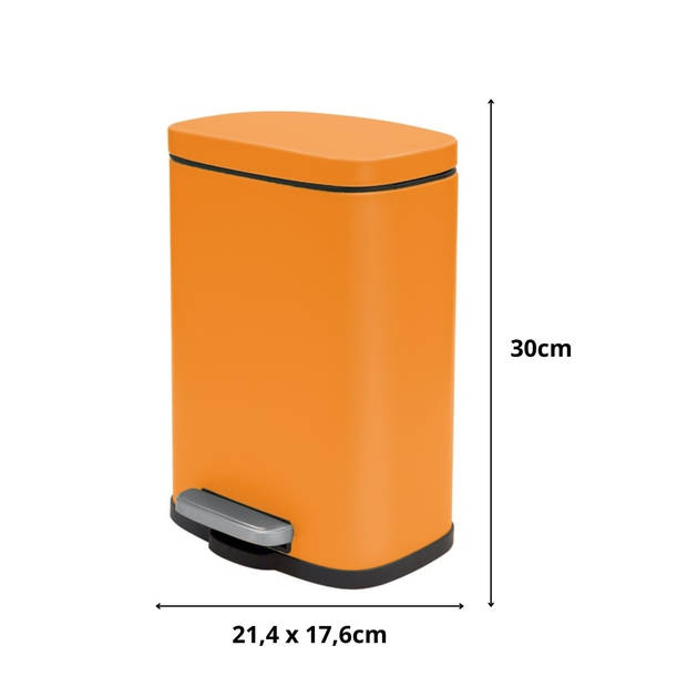 Spirella Pedaalemmer Venice - oranje - 5 liter - metaal - L21 x H30 cm - soft-close - toilet/badkamer - Pedaalemmers