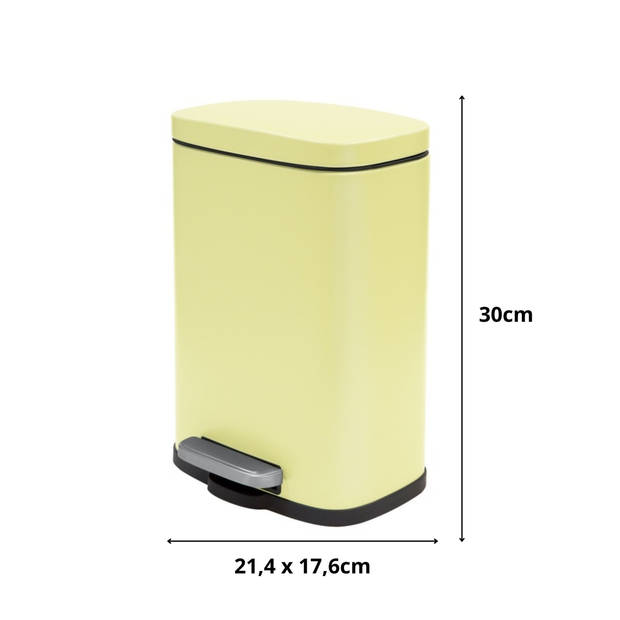 Spirella Pedaalemmer Venice - geel - 5 liter - metaal - L21 x H30 cm - soft-close - toilet/badkamer - Pedaalemmers