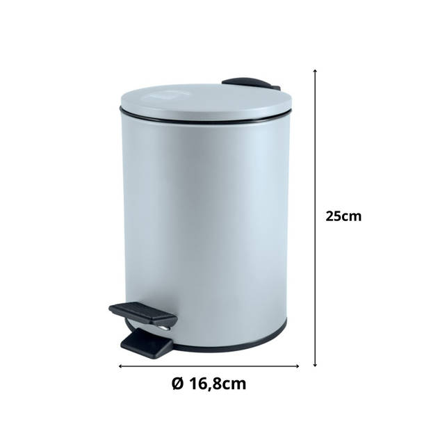 Spirella Pedaalemmer Cannes - ijsblauw - 3 liter - metaal - L17 x H25 cm - soft-close - toilet/badkamer - Pedaalemmers