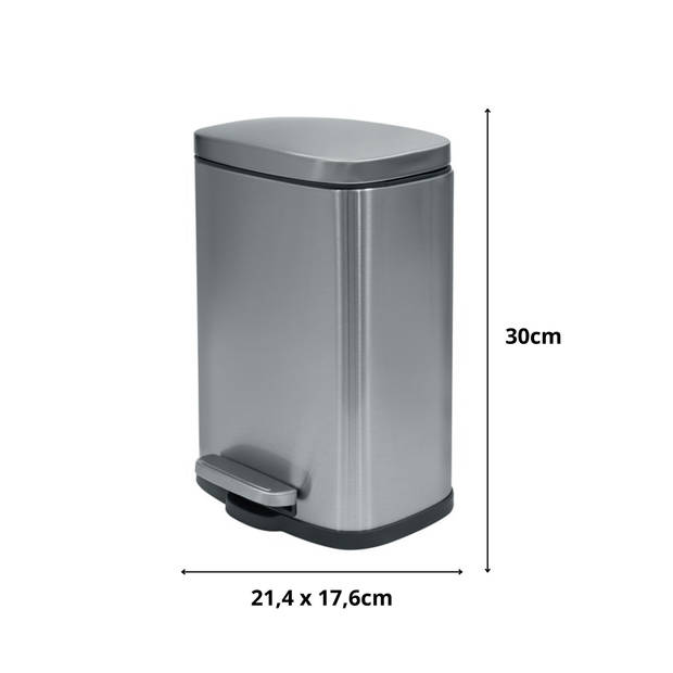 Spirella Pedaalemmer Venice - zilver - 5 liter - metaal - L21 x H30 cm - soft-close - toilet/badkamer - Pedaalemmers