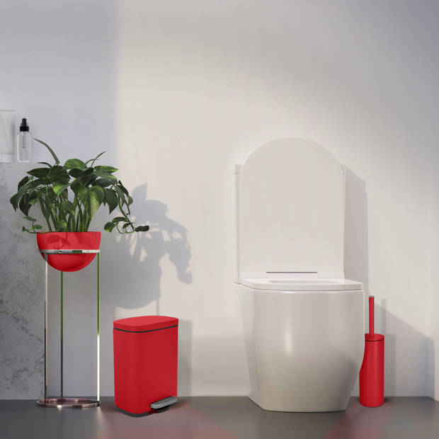Spirella Pedaalemmer Venice - rood - 5 liter - metaal - L21 x H30 cm - soft-close - toilet/badkamer - Pedaalemmers
