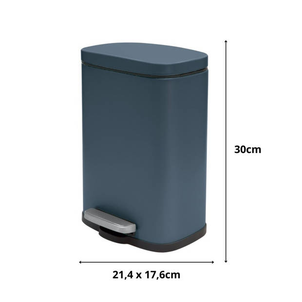 Spirella Pedaalemmer Venice - petrol blauw - 5 liter - metaal - L21 x H30 cm - soft-close - toilet/badkamer - Pedaalemme