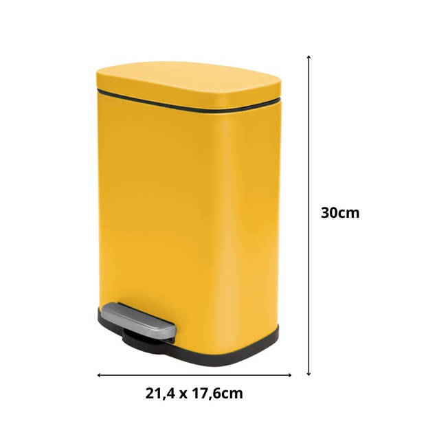 Spirella Pedaalemmer Venice - safraan geel - 5 liter - metaal - L21 x H30 cm - soft-close - toilet/badkamer - Pedaalemme