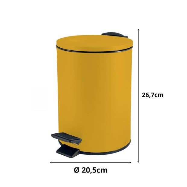 Spirella Pedaalemmer Cannes - safraan geel - 5 liter - metaal - L20 x H27 cm - soft-close - toilet/badkamer - Pedaalemme
