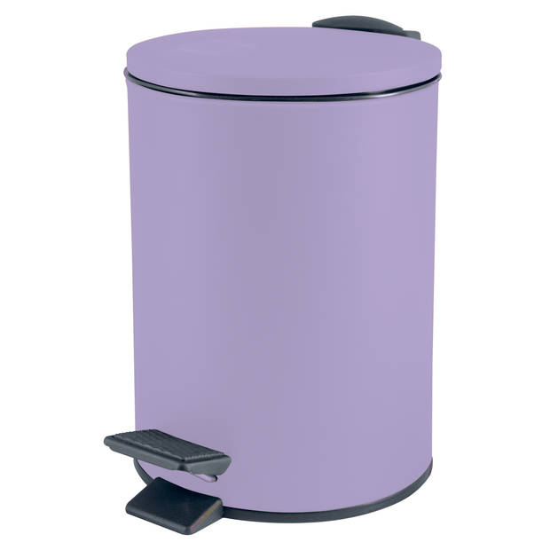 Spirella Pedaalemmer Cannes - lila paars - 3 liter - metaal - L17 x H25 cm - soft-close - toilet/badkamer - Pedaalemmers