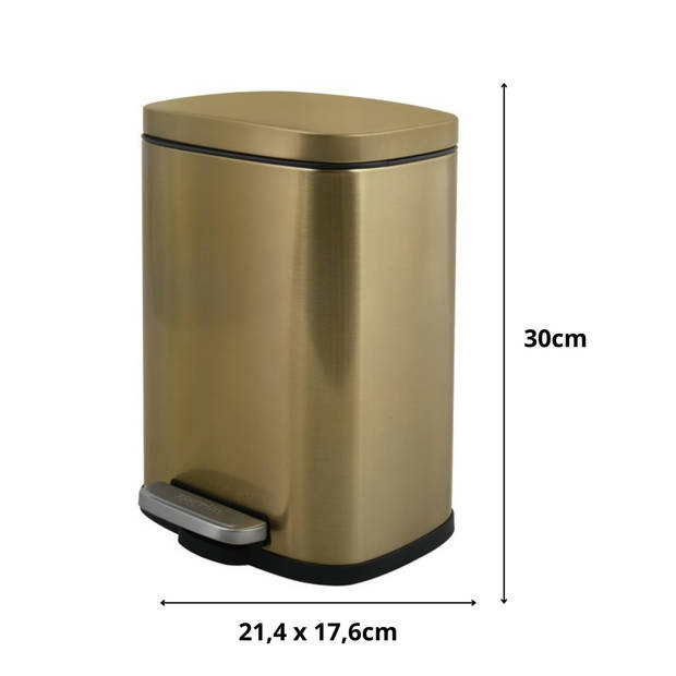 Spirella Pedaalemmer Venice - mat goud - 5 liter - metaal - L21 x H30 cm - soft-close - toilet/badkamer - Pedaalemmers