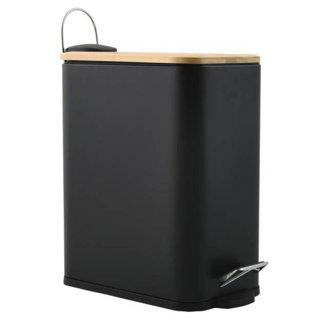 Spirella Pedaalemmer Vienne - zwart - 5 liter - metaal - L28 x B14 x H29 cm - soft-close - toilet/badkamer - Pedaalemmer