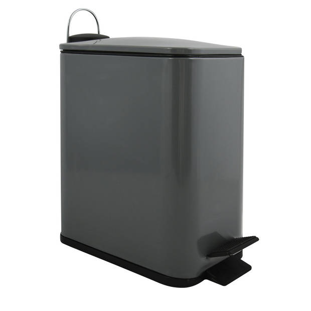 Spirella Pedaalemmer Paris - donkergrijs - 5 liter - metaal - L28 x B14 x H29 cm - soft-close - toilet/badkamer - Pedaal