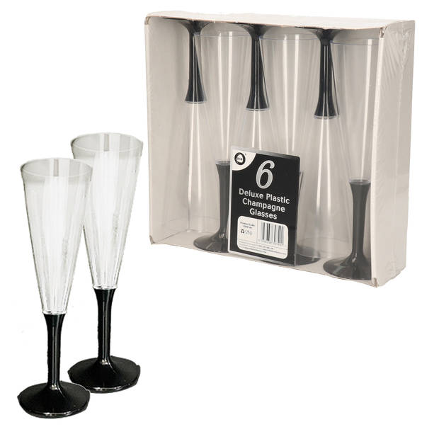 DID Prosecco/Champagneglazen - 24x stuks - transparant/zwart - kunststof - 165 ml - Champagneglazen