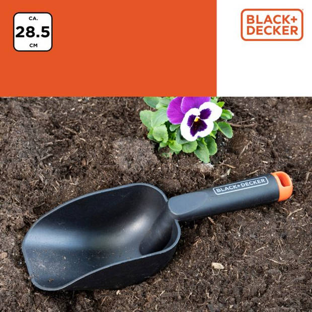 BLACK+DECKER Tuinschepje - Ronde Afwerking - Diepe Bodem - 28,5 CM - Zwart