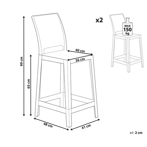 Beliani WELLINGTON - Barkruk-Wit-Polycarbonaat