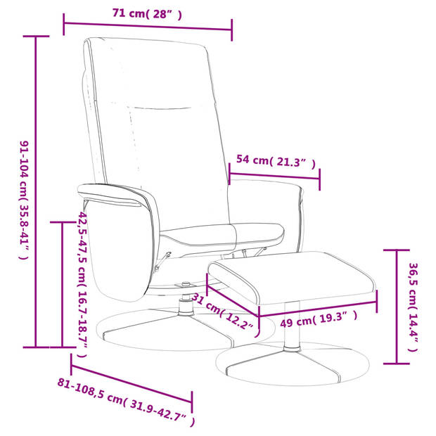 vidaXL Fauteuil verstelbaar met voetenbankje kunstleer zwart