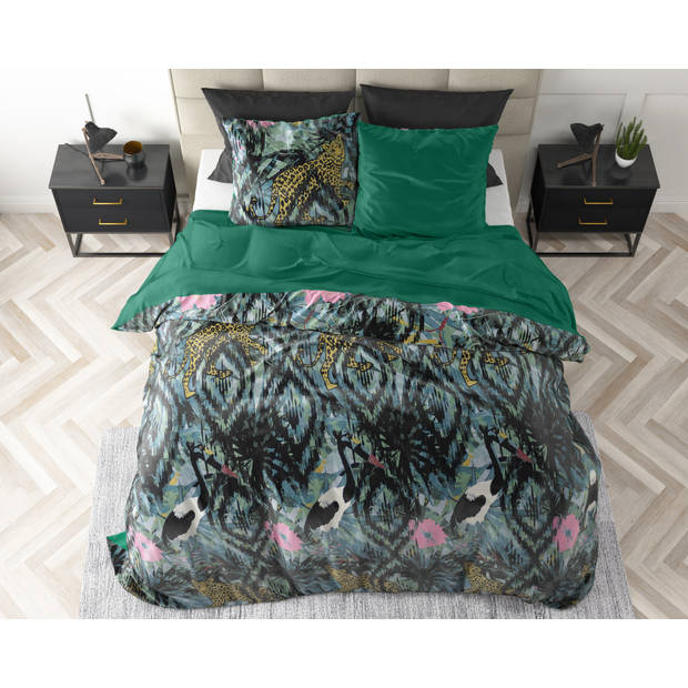 Sleeptime Velvet Botanical forest Dekbedovertrek - 200x200/220 + 2 kussenslopen 60x70 - Groen - Tweepersoons