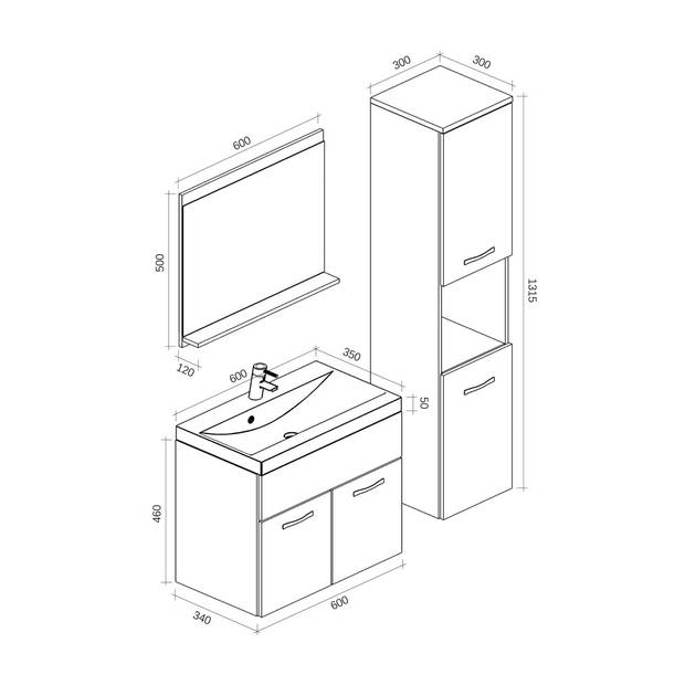 Badplaats Badkamermeubel Montreal XL 60cm complete set - beton grijs