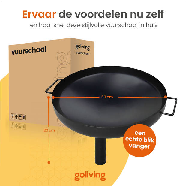 Goliving Vuurschaal Voor Buiten - Vuurkorf - Tuinhaard - Sfeerhaard - Terrasverwarmer - Staal - Ø 60cm