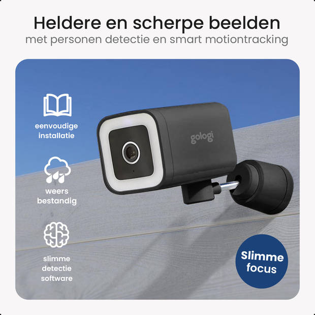 Gologi Premium Outdoorcamera - Nachtzicht - Camera - 4MP - IP Camera - Geluid/Bewegingsdetectie - Wifi/App - Zwart