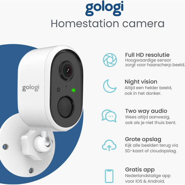 Gologi Homestation Beveiligingscamera Draadloos Buiten - Nachtzicht - WIFI - 2K Ultra HD - 128G - Set van 2 + Station