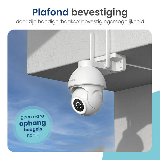 Gologi Superior Outdoorcamera - Buiten camera met nachtzicht - Beveiligingscamera - Muur & Dakbevestiging - 4MP - Wit