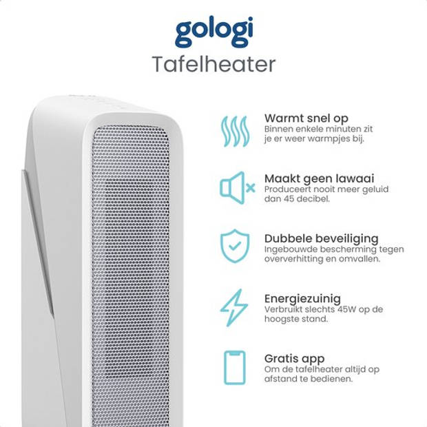 Gologi ventilatorkachel met thermostaat - Kachel elektrisch - Verwarming - Werkt met app en touch bediening - 1500W