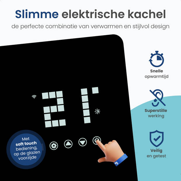 Gologi Elektrische Kachel - Verwarming - Convectorkachel thermostaat - App/touch bediening - 25m2 - 2000W - Zwart